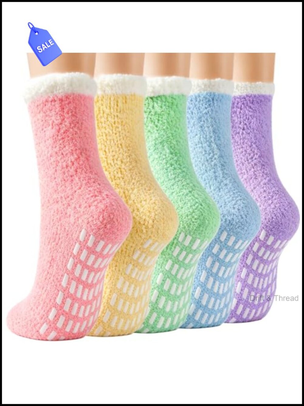 Fuzzy Slipper Socks with Grips for Women 5 Pairs Non Slip Cozy